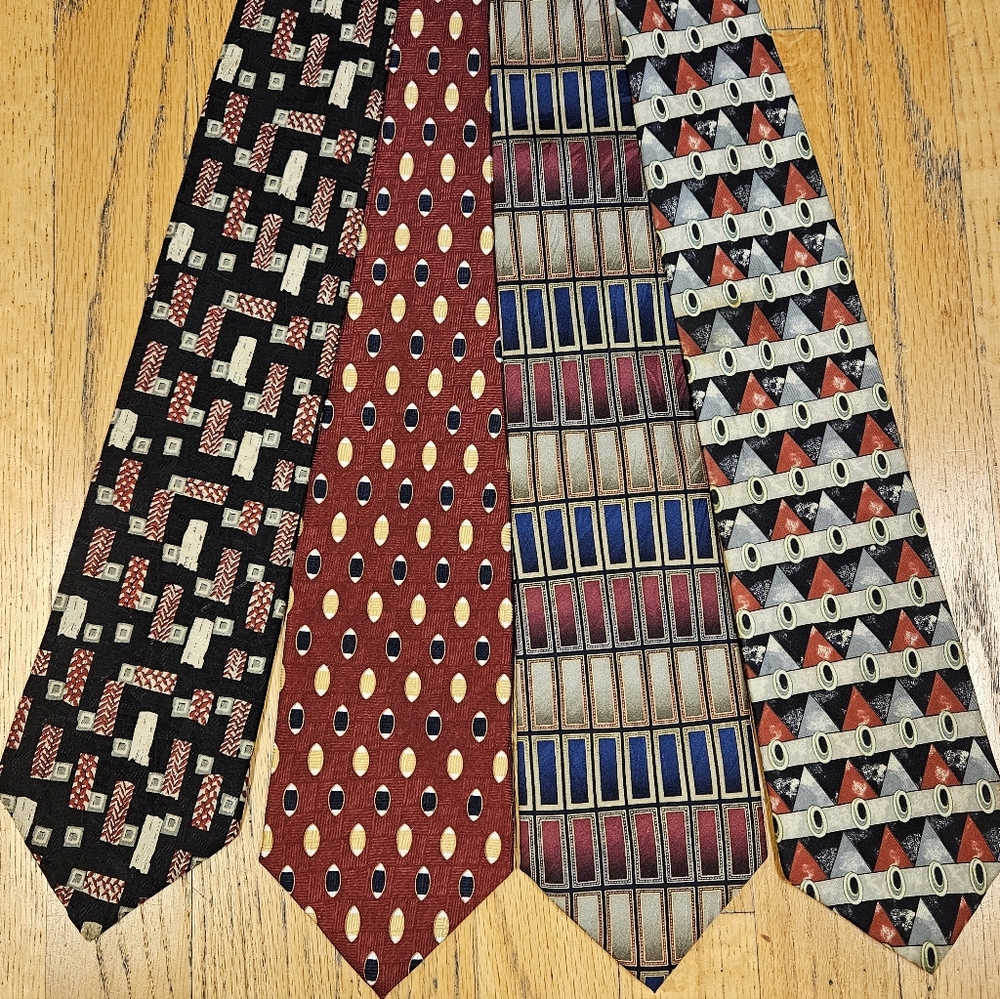 4 Vintage Silk Geometric Ties